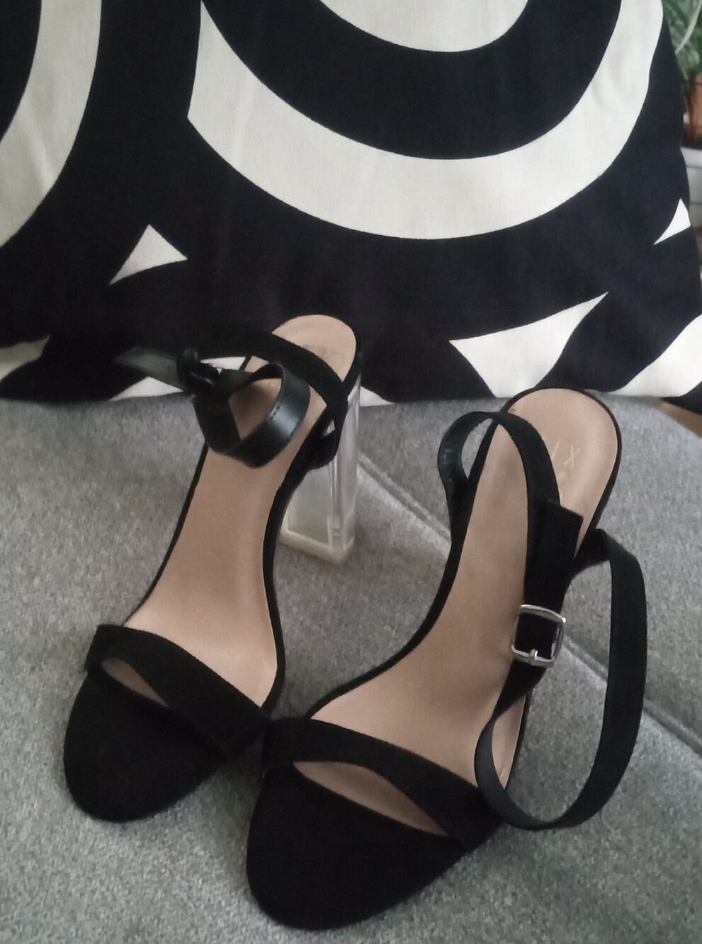 Black Clear Block Heel Ankle Strap Sandals - Women